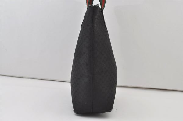 Authentic GUCCI Web Sherry Line Micro GG Canvas Leather Tote Bag Black 0677J