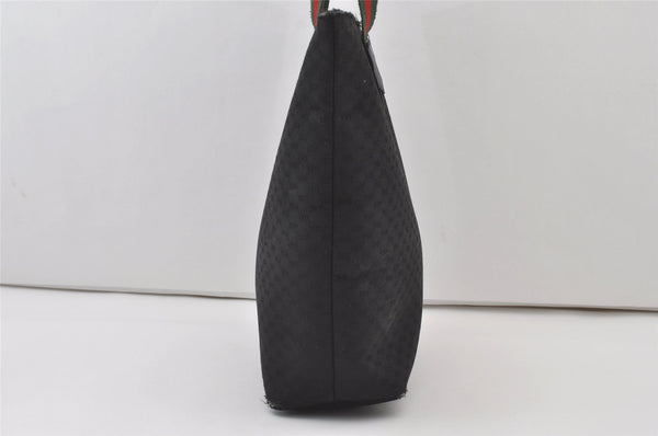 Authentic GUCCI Web Sherry Line Micro GG Canvas Leather Tote Bag Black 0677J