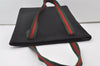 Authentic GUCCI Web Sherry Line Micro GG Canvas Leather Tote Bag Black 0677J