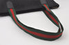 Authentic GUCCI Web Sherry Line Micro GG Canvas Leather Tote Bag Black 0677J