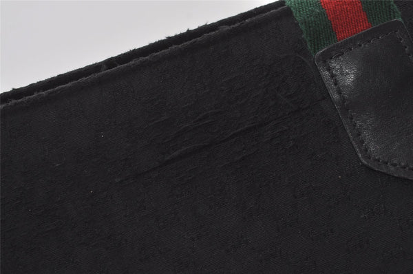 Authentic GUCCI Web Sherry Line Micro GG Canvas Leather Tote Bag Black 0677J