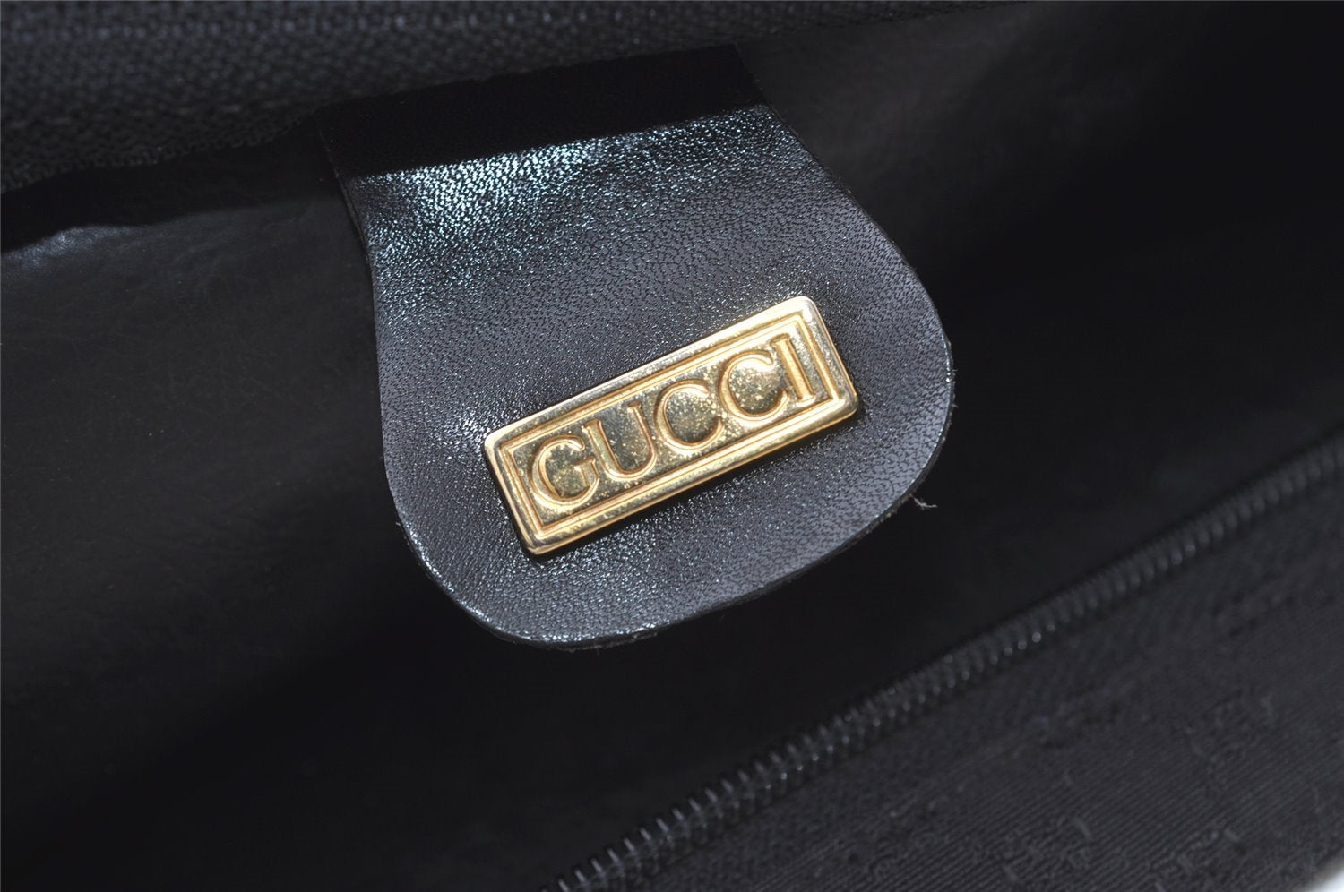 Authentic GUCCI Web Sherry Line Micro GG Canvas Leather Tote Bag Black 0677J