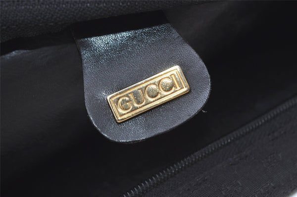 Authentic GUCCI Web Sherry Line Micro GG Canvas Leather Tote Bag Black 0677J