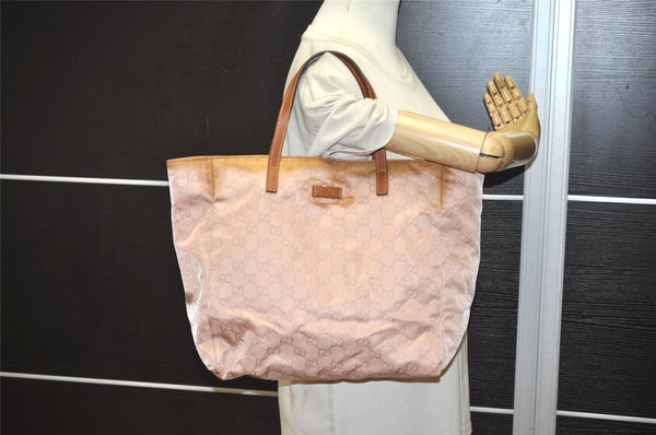 Authentic GUCCI Vintage Shoulder Tote Bag GG Nylon Leather 282439 Pink 0677K