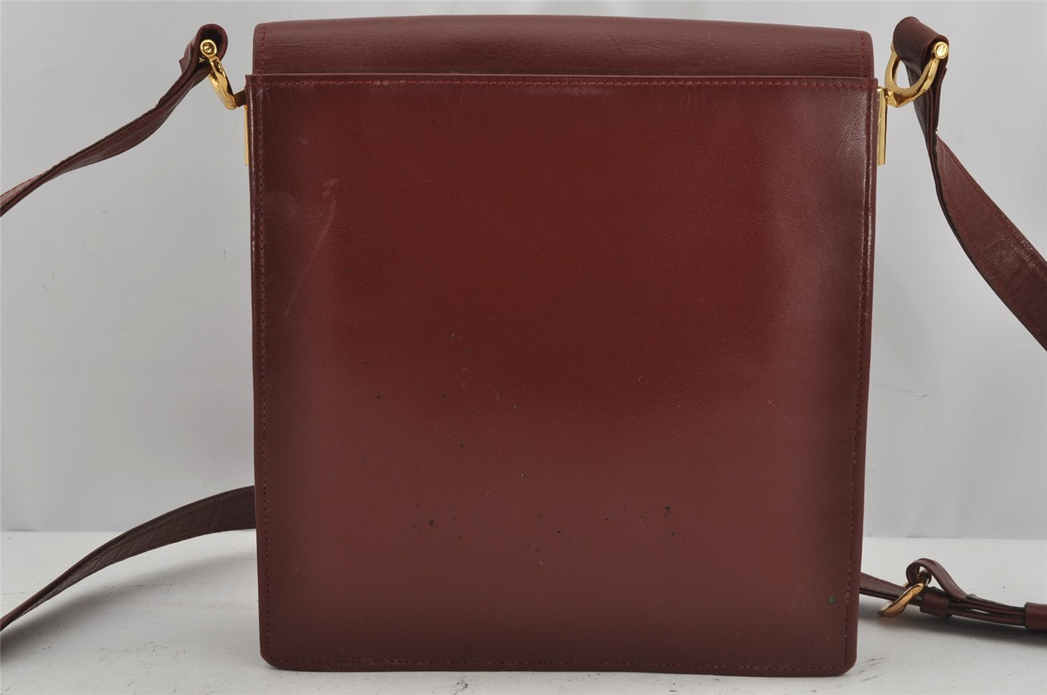 Authentic Cartier Must de Cartier Leather Shoulder Cross Bag Bordeaux Red 0678K