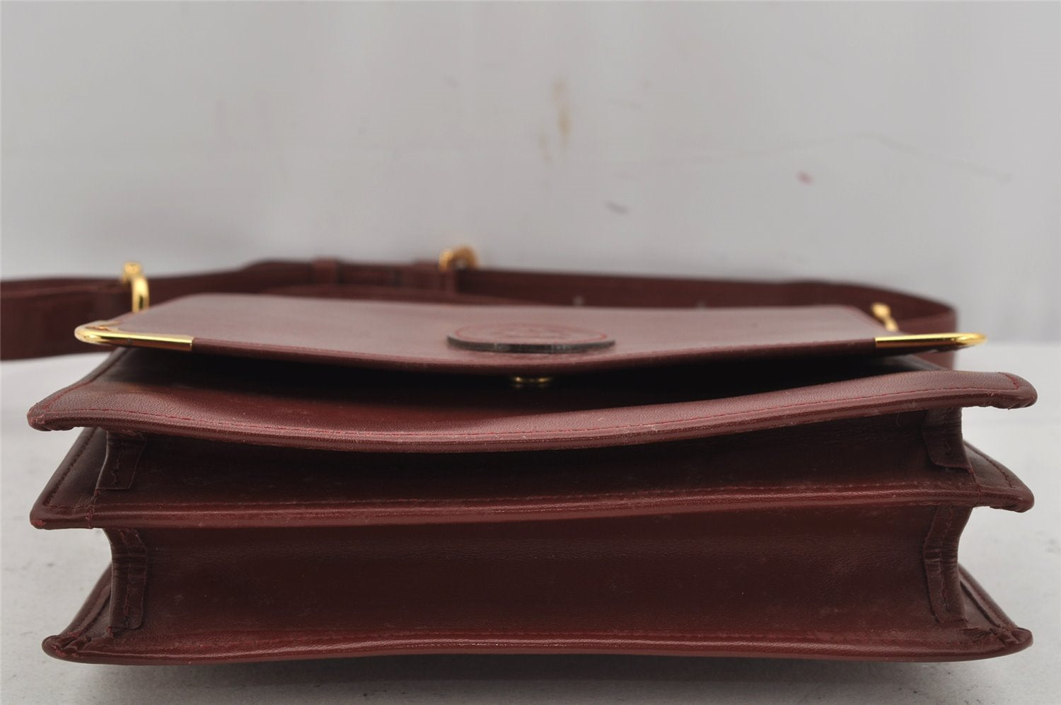 Authentic Cartier Must de Cartier Leather Shoulder Cross Bag Bordeaux Red 0678K