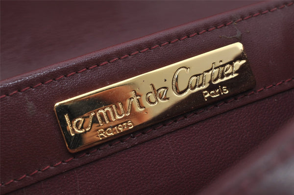 Authentic Cartier Must de Cartier Leather Shoulder Cross Bag Bordeaux Red 0678K