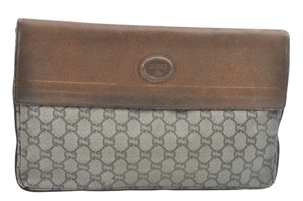 Authentic GUCCI GG Plus Clutch Hand Bag Purse GG PVC Leather Brown Junk 0679J