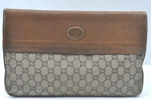 Authentic GUCCI GG Plus Clutch Hand Bag Purse GG PVC Leather Brown Junk 0679J
