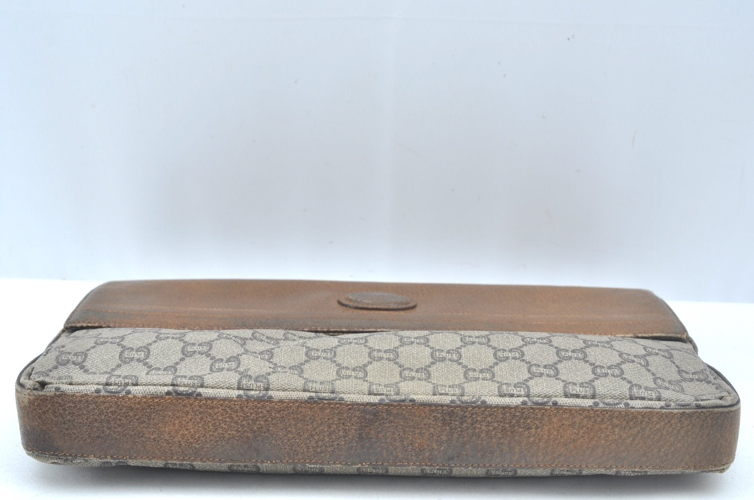 Authentic GUCCI GG Plus Clutch Hand Bag Purse GG PVC Leather Brown Junk 0679J