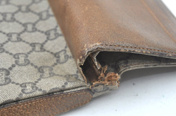 Authentic GUCCI GG Plus Clutch Hand Bag Purse GG PVC Leather Brown Junk 0679J