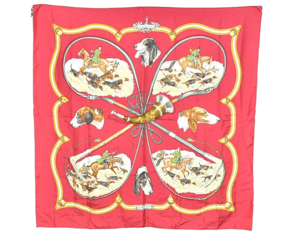 Authentic HERMES Carre 90 Scarf "LE LAISSER COURRE" Silk Red 0679K