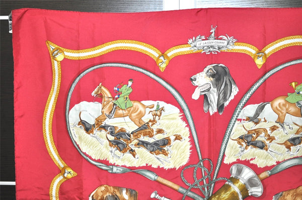 Authentic HERMES Carre 90 Scarf "LE LAISSER COURRE" Silk Red 0679K