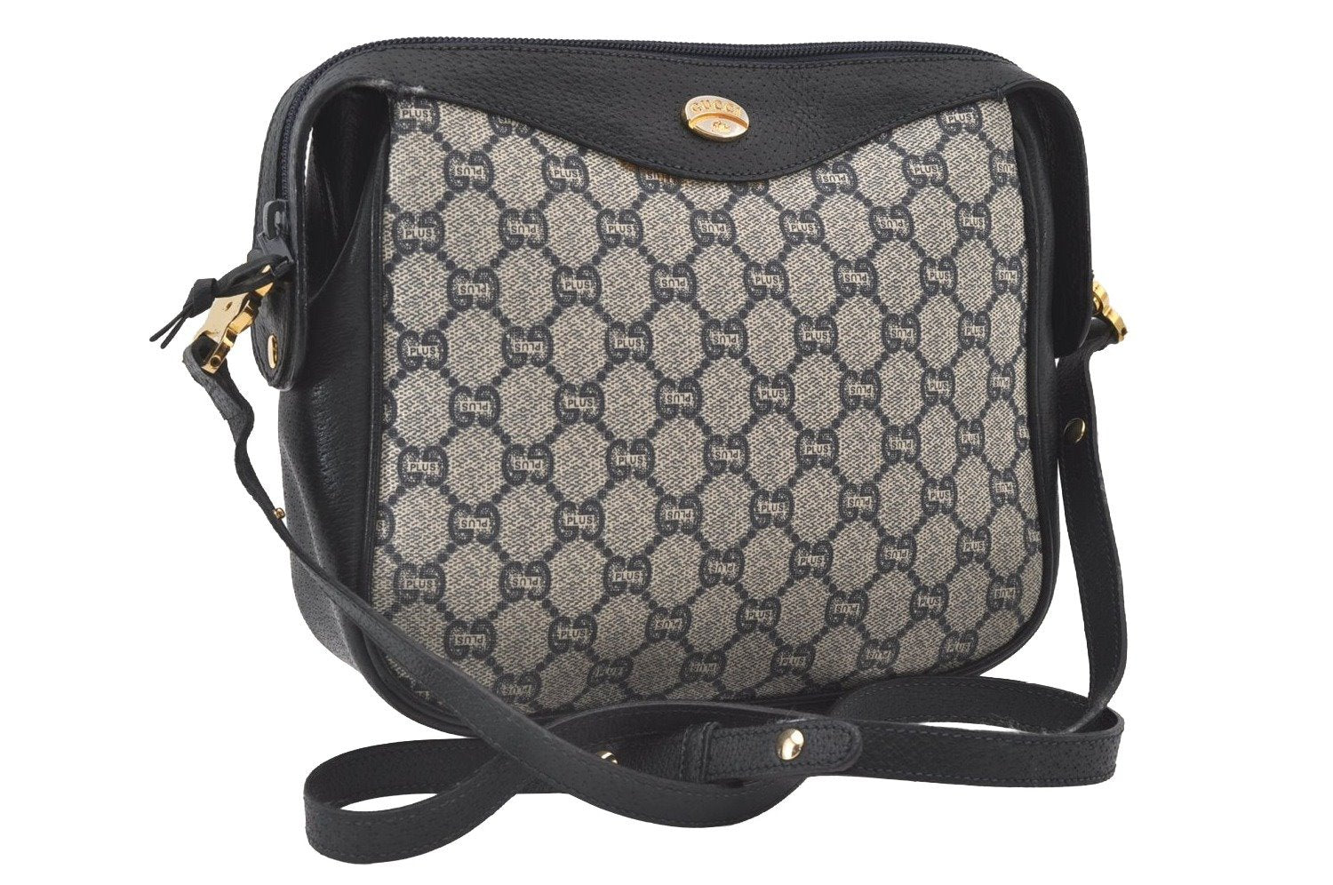 Authentic GUCCI GG Plus Shoulder Cross Body Bag PVC Leather Navy Blue Junk 0680J