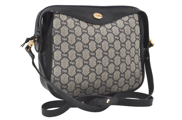 Authentic GUCCI GG Plus Shoulder Cross Body Bag PVC Leather Navy Blue Junk 0680J