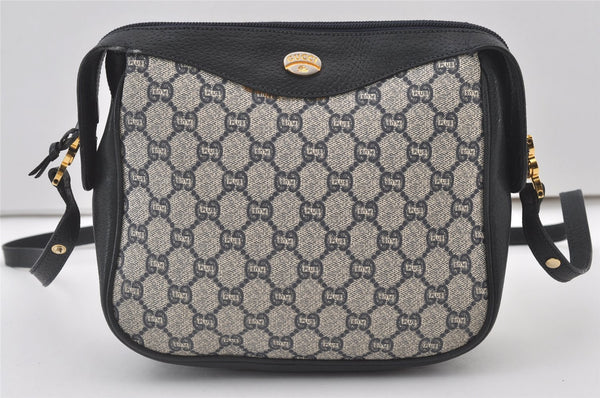 Authentic GUCCI GG Plus Shoulder Cross Body Bag PVC Leather Navy Blue Junk 0680J