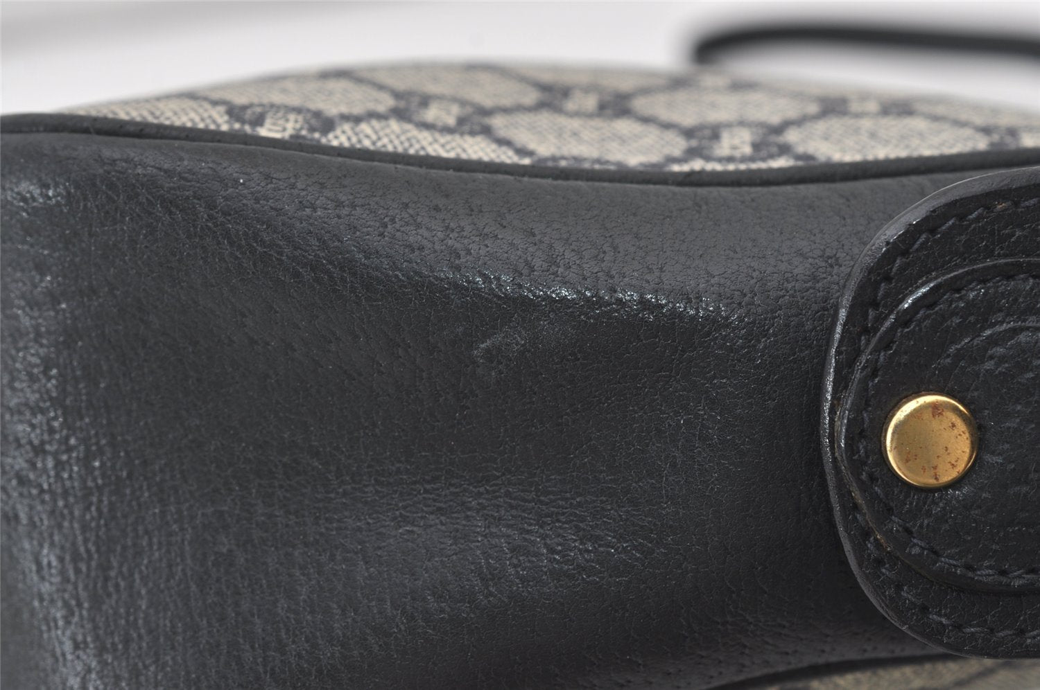 Authentic GUCCI GG Plus Shoulder Cross Body Bag PVC Leather Navy Blue Junk 0680J