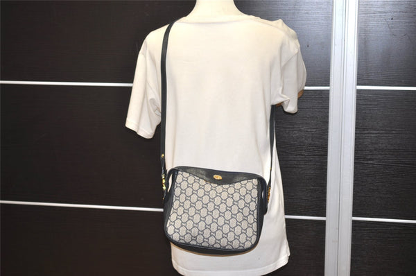 Authentic GUCCI GG Plus Shoulder Cross Body Bag PVC Leather Navy Blue Junk 0680J