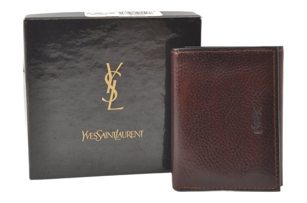 Authentic YVES SAINT LAURENT Trifold Wallet Purse Leather Brown Box 0681K