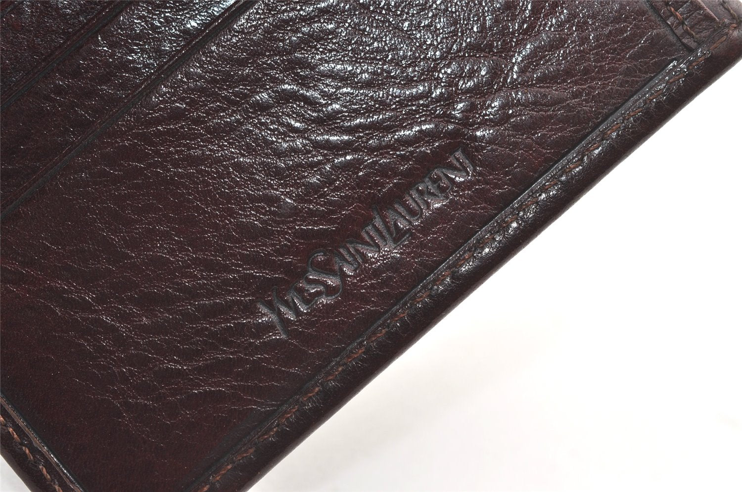 Authentic YVES SAINT LAURENT Trifold Wallet Purse Leather Brown Box 0681K