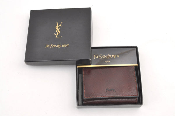 Authentic YVES SAINT LAURENT Trifold Wallet Purse Leather Brown Box 0681K