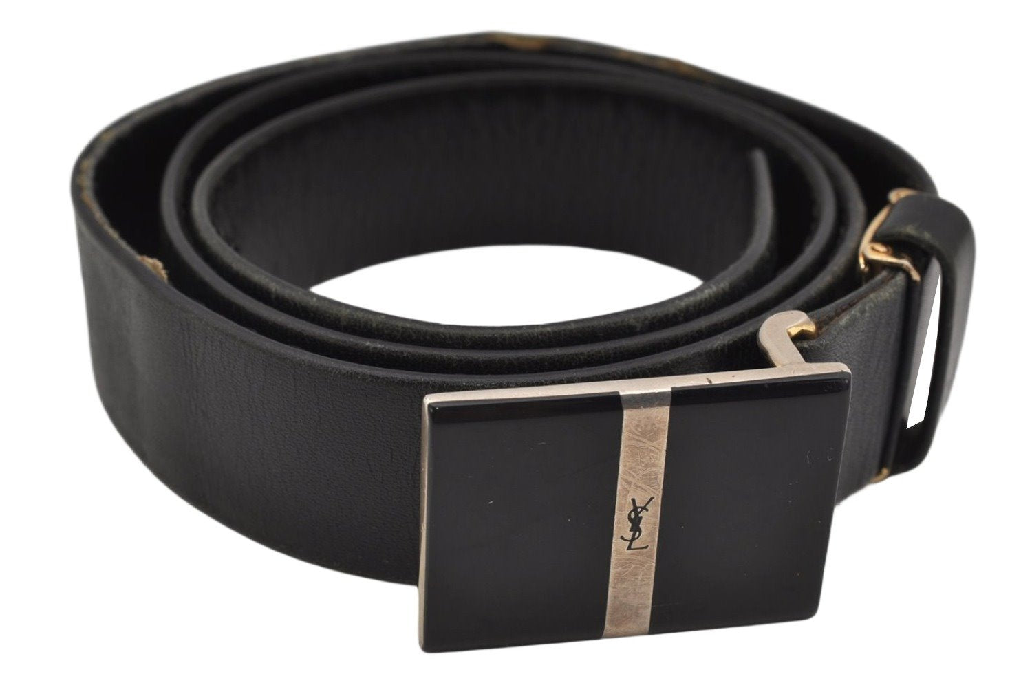 Authentic YVES SAINT LAURENT Belt Leather Size 82-87cm 32.3-34.3