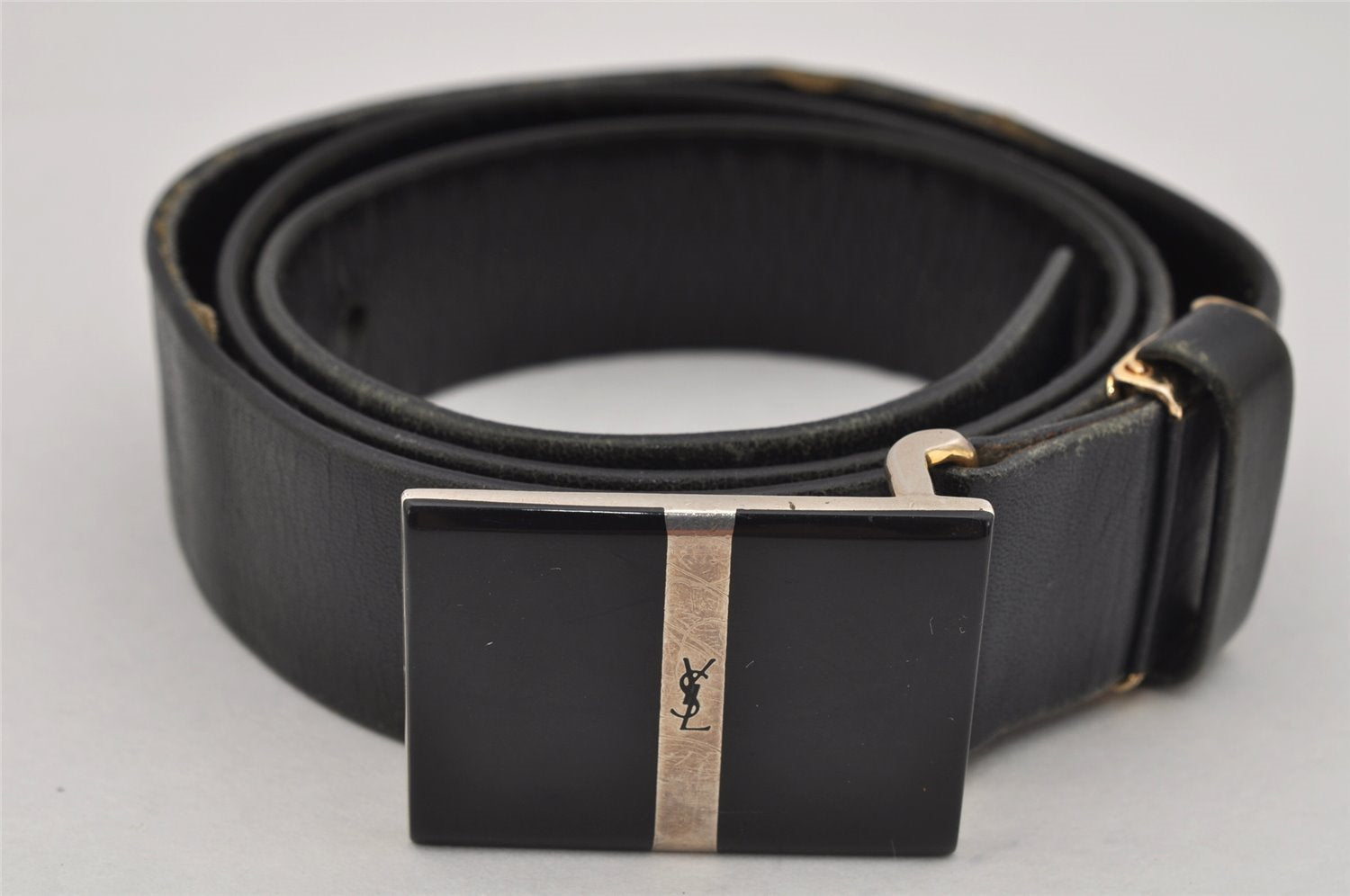 Authentic YVES SAINT LAURENT Belt Leather Size 82-87cm 32.3-34.3