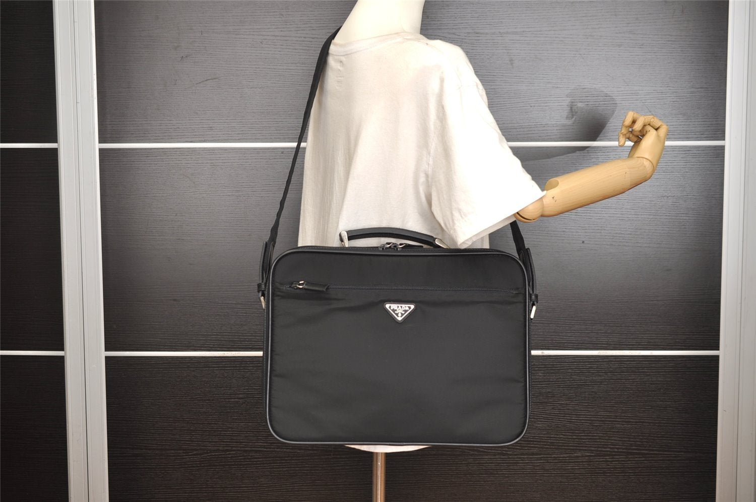 Authentic PRADA Nylon Tessuto Leather 2Way BriefCase Business Bag Black 0685J