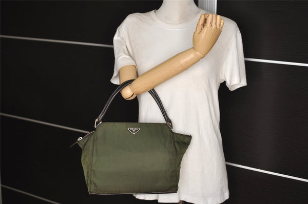 Authentic PRADA Nylon Tessuto Leather Shoulder Hand Bag Purse Green 0686J