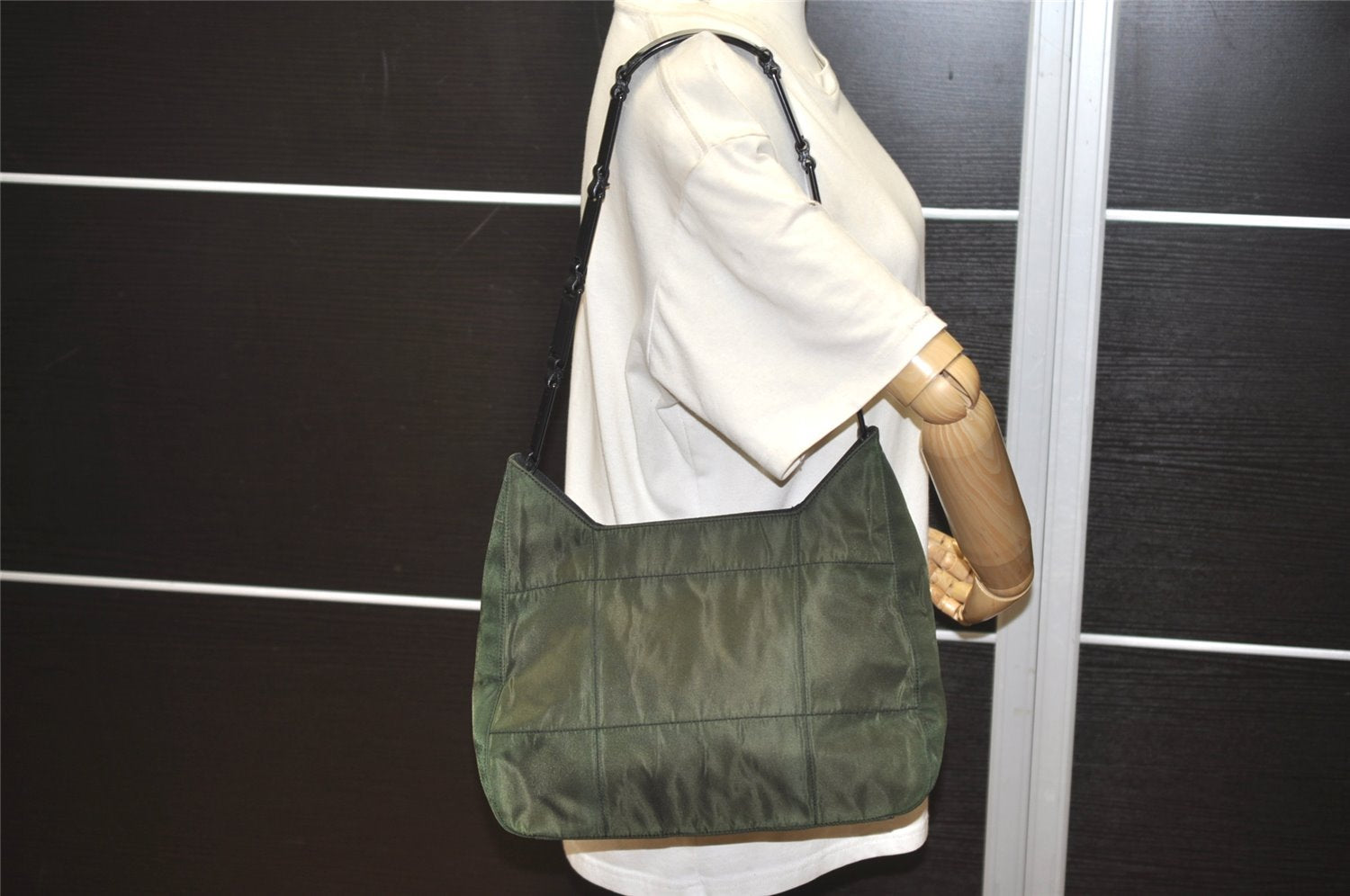 Authentic PRADA Nylon Plastic Leather Shoulder Hand Bag Purse Khaki Green 0687J