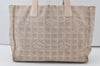 Authentic CHANEL New Travel Line Shoulder Tote Bag Nylon Leather Beige 0689J