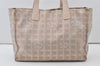 Authentic CHANEL New Travel Line Shoulder Tote Bag Nylon Leather Beige 0689J