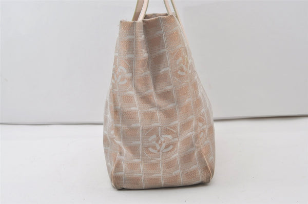 Authentic CHANEL New Travel Line Shoulder Tote Bag Nylon Leather Beige 0689J