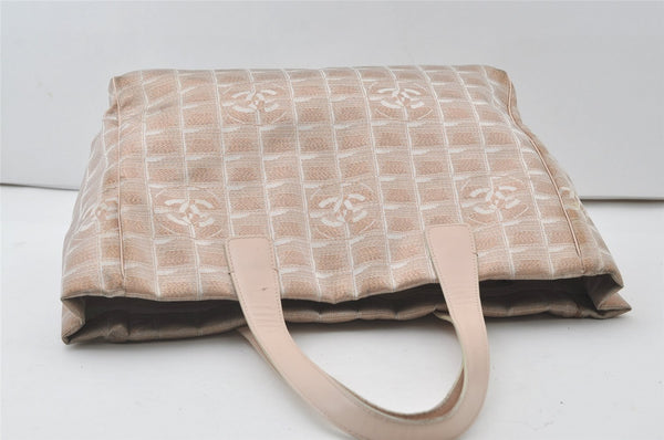 Authentic CHANEL New Travel Line Shoulder Tote Bag Nylon Leather Beige 0689J