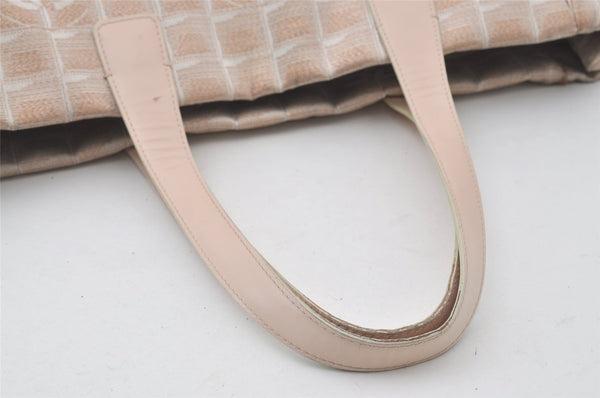 Authentic CHANEL New Travel Line Shoulder Tote Bag Nylon Leather Beige 0689J