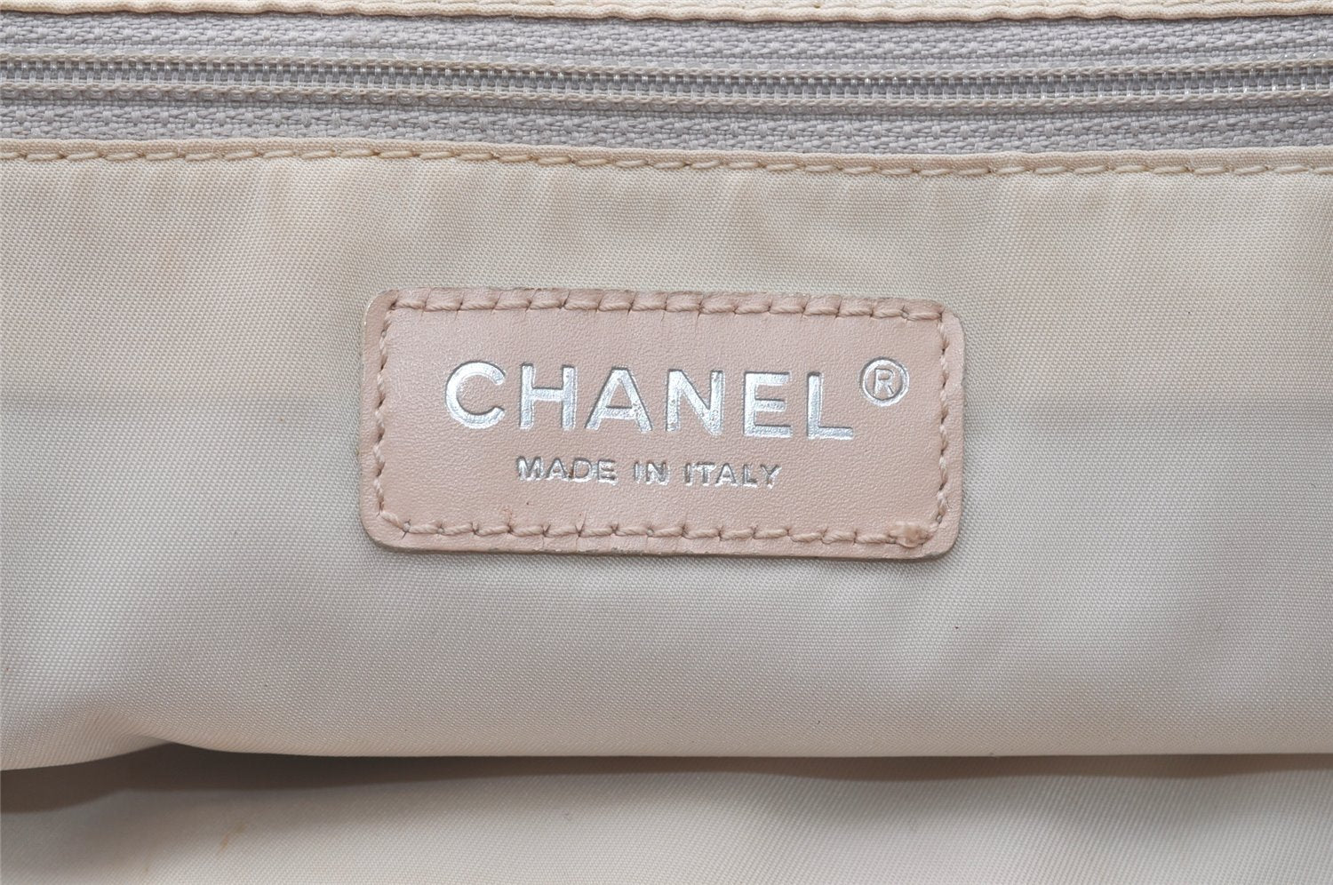 Authentic CHANEL New Travel Line Shoulder Tote Bag Nylon Leather Beige 0689J