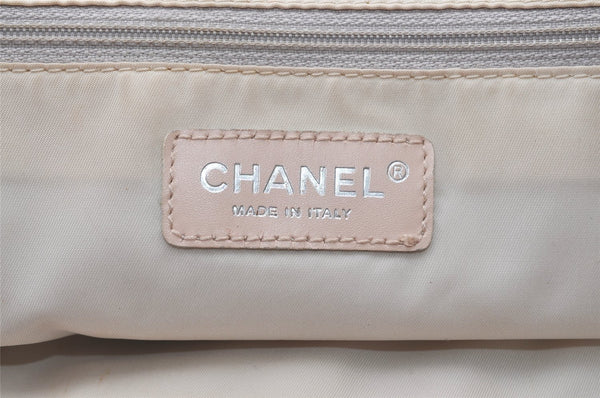 Authentic CHANEL New Travel Line Shoulder Tote Bag Nylon Leather Beige 0689J