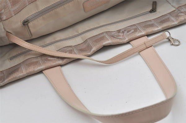 Authentic CHANEL New Travel Line Shoulder Tote Bag Nylon Leather Beige 0689J