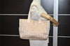 Authentic CHANEL New Travel Line Shoulder Tote Bag Nylon Leather Beige 0689J