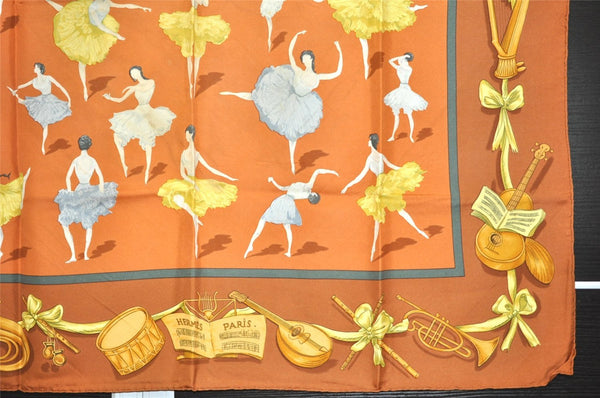 Authentic HERMES Carre 90 Scarf "La Danse" Silk Brown Box 0689K