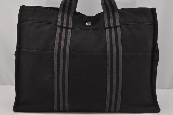 Authentic HERMES Vintage Fourre Tout MM Hand Tote Bag Canvas Black 0692J