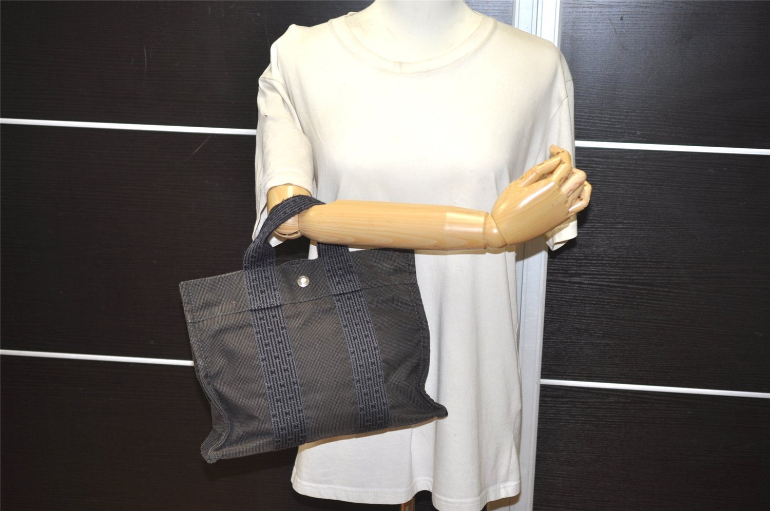 Authentic HERMES Her Line PM Hand Tote Bag Nylon Gray 0693J