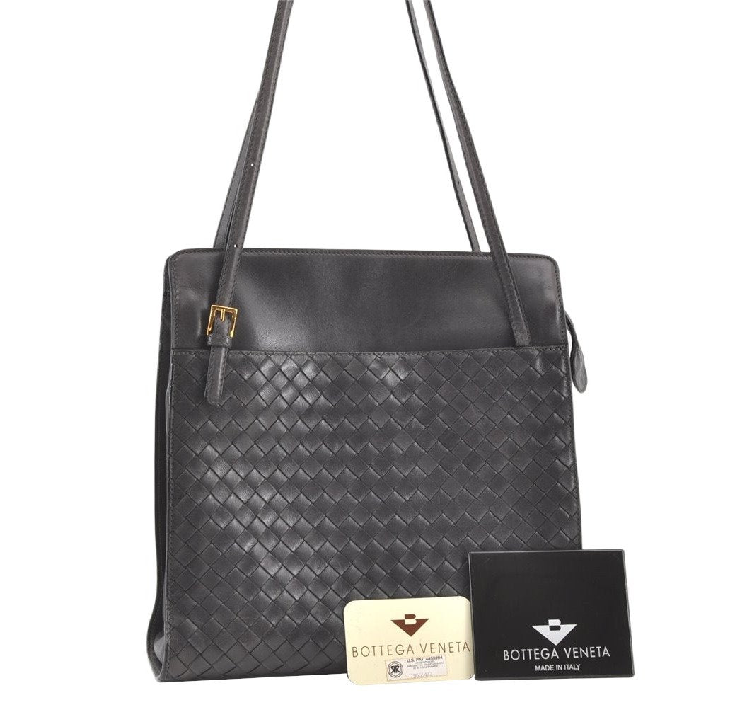 Authentic BOTTEGA VENETA Intrecciato Leather Shoulder Tote Bag Black Junk 0693K