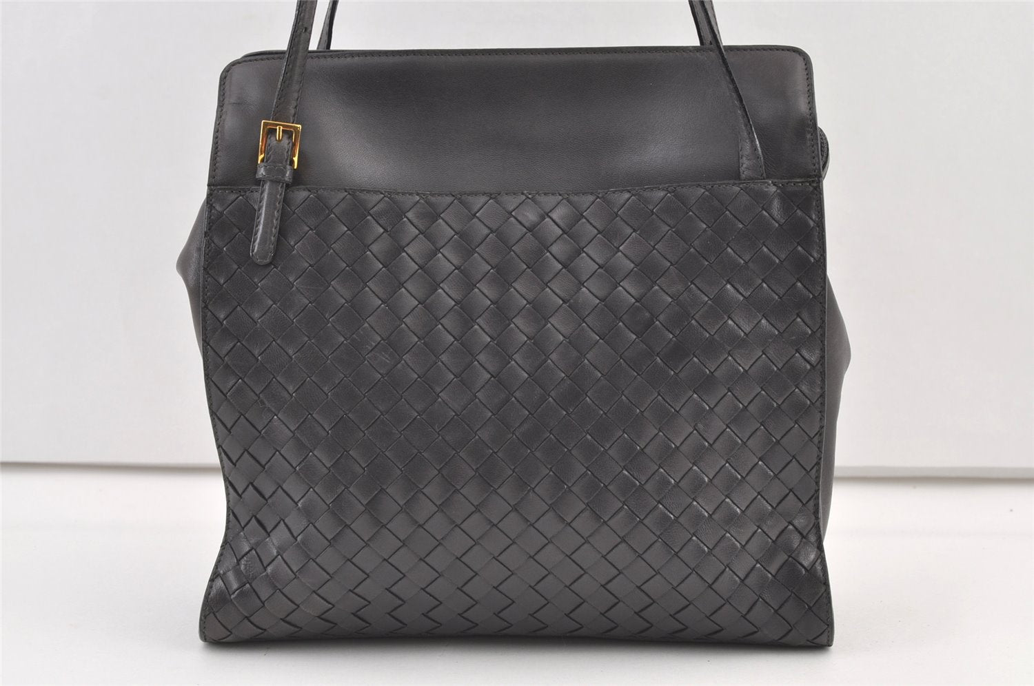 Authentic BOTTEGA VENETA Intrecciato Leather Shoulder Tote Bag Black Junk 0693K
