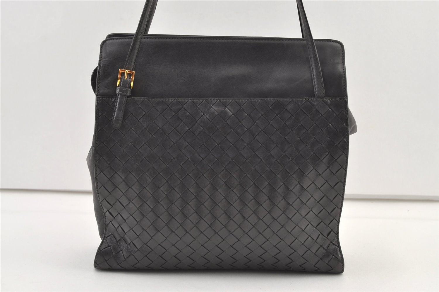 Authentic BOTTEGA VENETA Intrecciato Leather Shoulder Tote Bag Black Junk 0693K