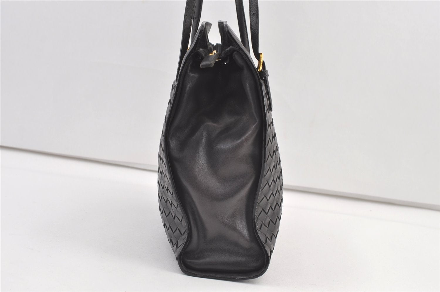 Authentic BOTTEGA VENETA Intrecciato Leather Shoulder Tote Bag Black Junk 0693K