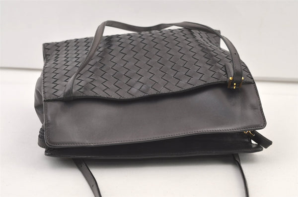 Authentic BOTTEGA VENETA Intrecciato Leather Shoulder Tote Bag Black Junk 0693K