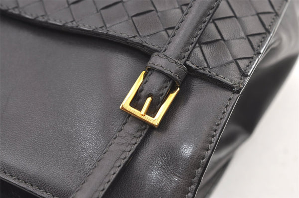 Authentic BOTTEGA VENETA Intrecciato Leather Shoulder Tote Bag Black Junk 0693K