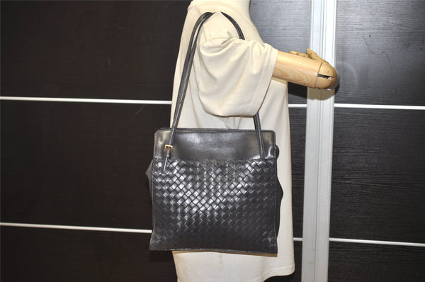 Authentic BOTTEGA VENETA Intrecciato Leather Shoulder Tote Bag Black Junk 0693K