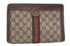 Authentic GUCCI Web Sherry Line Clutch Hand Bag Purse GG PVC Leather Brown 0694K